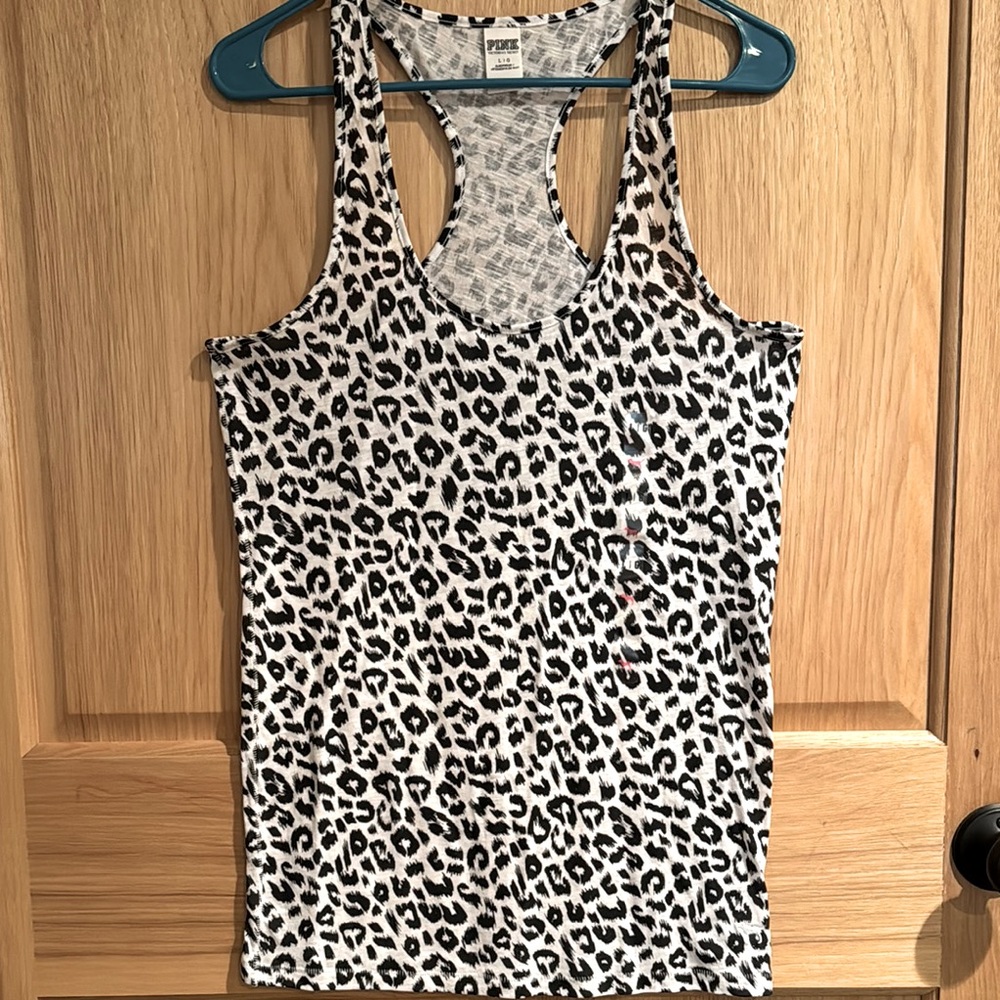 PINK Victoria's Secret Black and White Fitted Tank Top